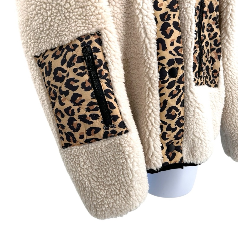Rails Dean Fleece Teddy Jacket Size XS Ivory Leopard Mix - Picture 5 of 12